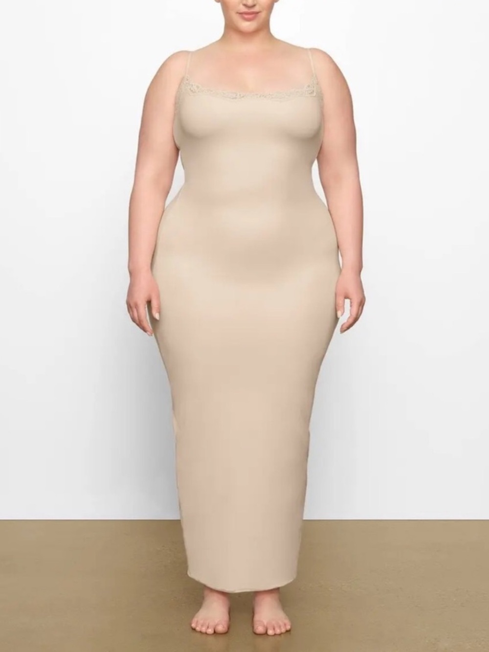 SKIMS FITS EVERYBODY LACE LONG SLIP DRESS SAND XS